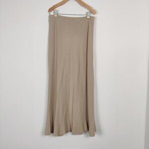 Ekol Women's Maxi Flutter Hem Skirt in Tan Linen Size EU 42 Bodycon